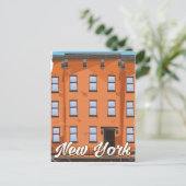 New York Brownstone cartoon reisposter Briefkaart (Staand voorkant)