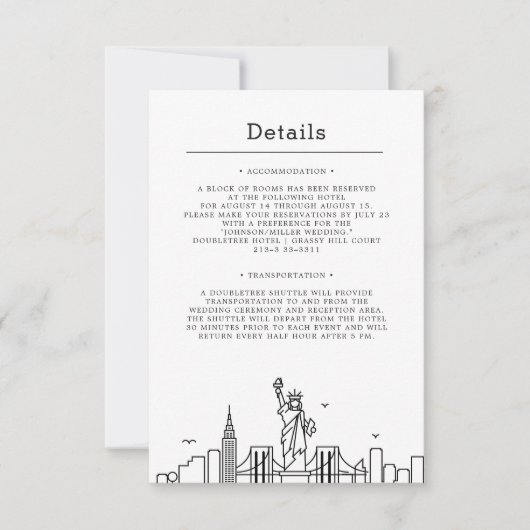 New York bruiloft | Gegevens van bezoeker Kaart (Voorkant)