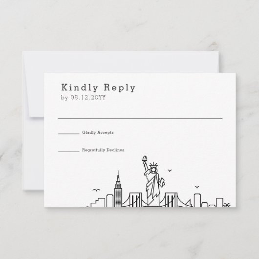New York bruiloft | Gestileerde Skyline RSVP (Voorkant)