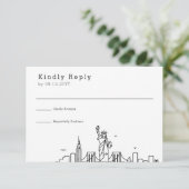New York bruiloft | Gestileerde Skyline RSVP Kaartje (Staand voorkant)