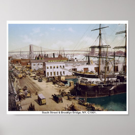 New York C1901 Brooklyn Bridge & Ships Poster (Voorkant)
