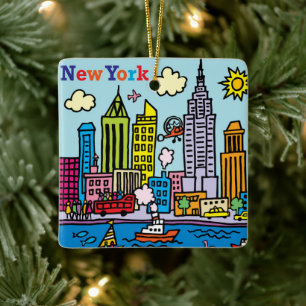 New York Cartoon Bezienswaardigheden Gebouwen Keramisch Ornament