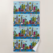 New York Cartoon Bezienswaardigheden Gebouwen Strandlaken (Voorkant)