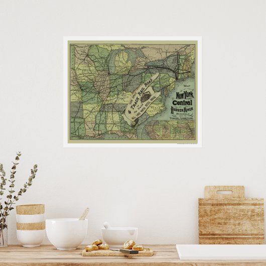 New York Central & Hudson Railroad Map 1876 Poster (Keuken)