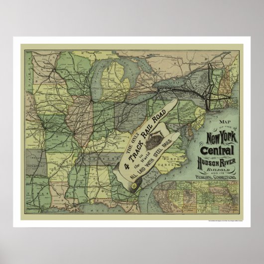 New York Central & Hudson Railroad Map 1876 Poster (Voorkant)