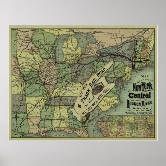 New York Central & Hudson River Railroad Map Poster (Voorkant)