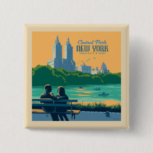 New York Central Park Bank Vierkante Button 5,1 Cm