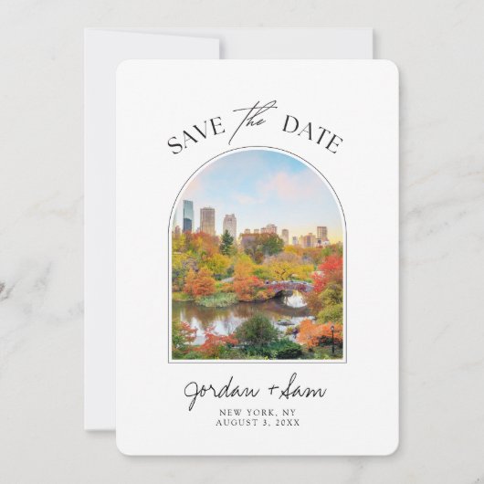 New York Central Park Naherfst Wedding Save the Da Kaart (Voorkant)