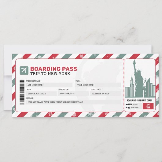 New York Christmas Boarding Pass Cadeaubon Kaart (Voorkant)