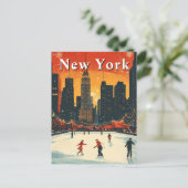 New York Christmas Ice Skating Retro Briefkaart (Staand voorkant)