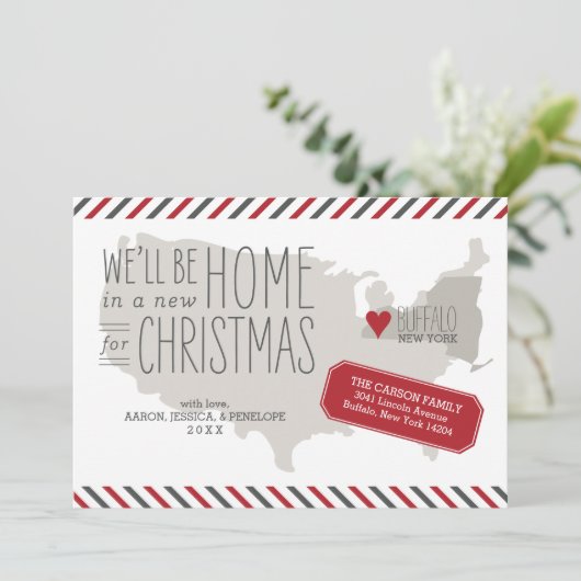 New York Christmas Moving Announcement Holiday Feestdagenkaart (Staand voorkant)