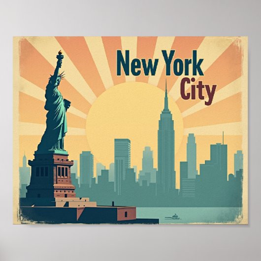 New York City – 10"x8" Art Deco Skyline Poster (Voorkant)