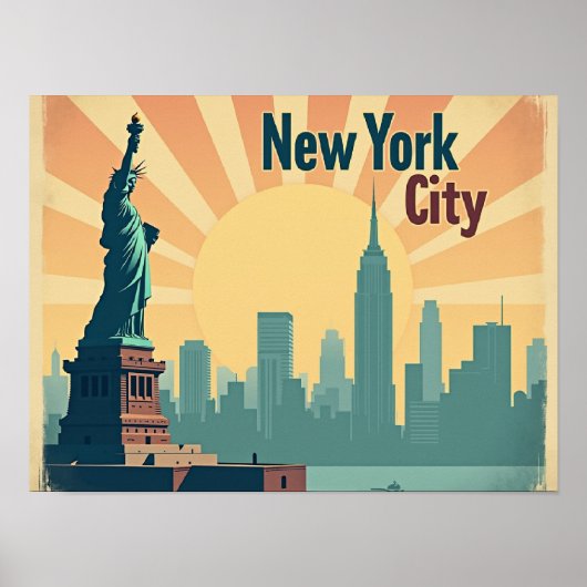 New York City –  16"x12" Art Deco Skyline Poster (Voorkant)