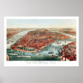New York City, 1870 Bird's Eye Uitzicht Map Print (Voorkant)