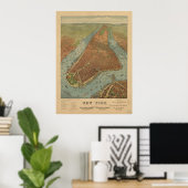 New York City 1879 Antiek Panorama Poster (Thuiskantoor)