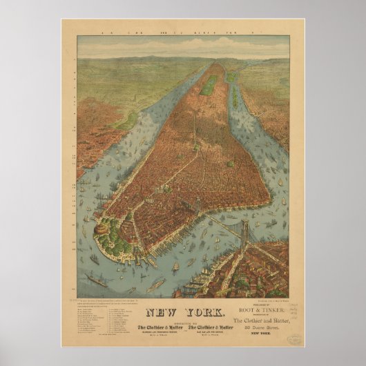 New York City 1879 Antiek Panorama Poster (Voorkant)