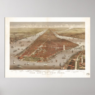 New York City 1884 Antiek Panorama Poster