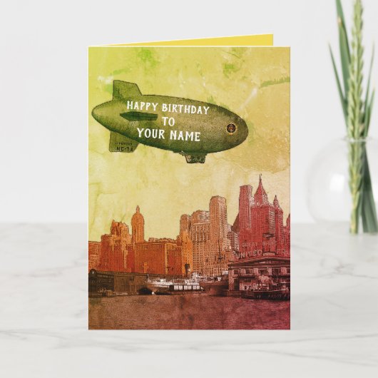 NEW YORK CITY 1930 SKYLINE BLIMP YOUR BIRTHDAY KAART (Voorkant)