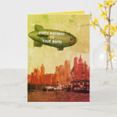 NEW YORK CITY 1930 SKYLINE BLIMP YOUR BIRTHDAY KAART (Gele Bloem)