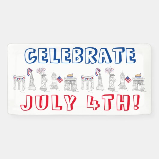 New York City 4 juli vuurwerk NYC Celebrate Spandoek (Horizontaal)