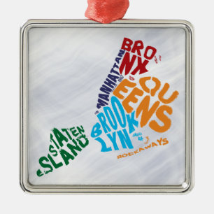 New York City 5 Boroughs Calligram Map Metalen Ornament