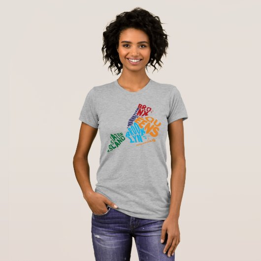 New York City 5 Boroughs Calligram Map T-shirt (Voorkant volledig)