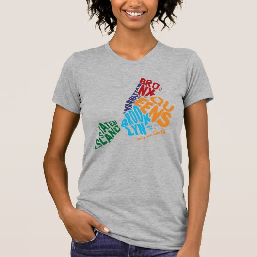 New York City 5 Boroughs Calligram Map T-shirt (Voorkant)