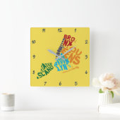 New York City 5 Boroughs Calligram Map Vierkante Klok (Huis)