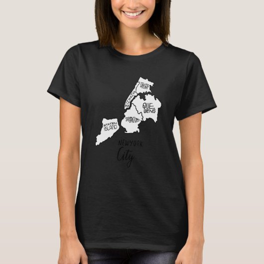 New York City 5 Boroughs Map Souvenir Queens Manha T-shirt (Voorkant)