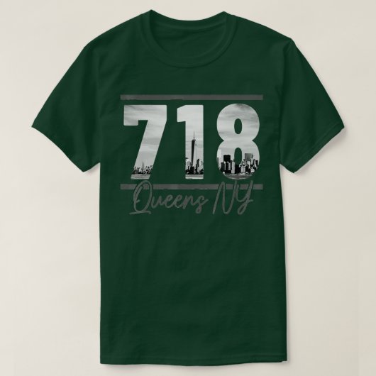 New York City 718 Netnummer Skyline Queens NY NYC T-shirt (Design voorkant)