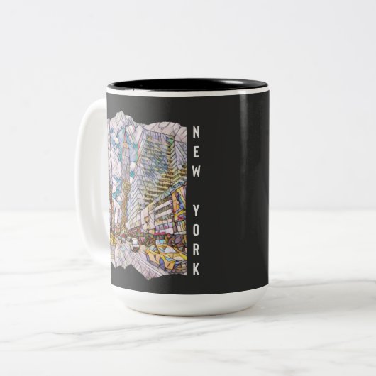 New York City Aesthetische mozaïekkunst Tweekleurige Koffiemok (Voorkant links)