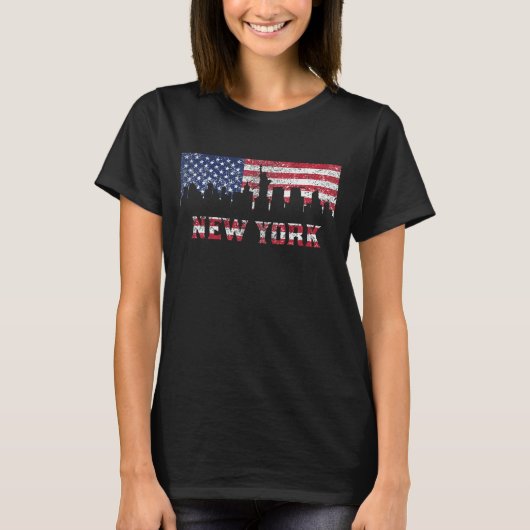 New York City American Flag Skyline T-shirt (Voorkant)