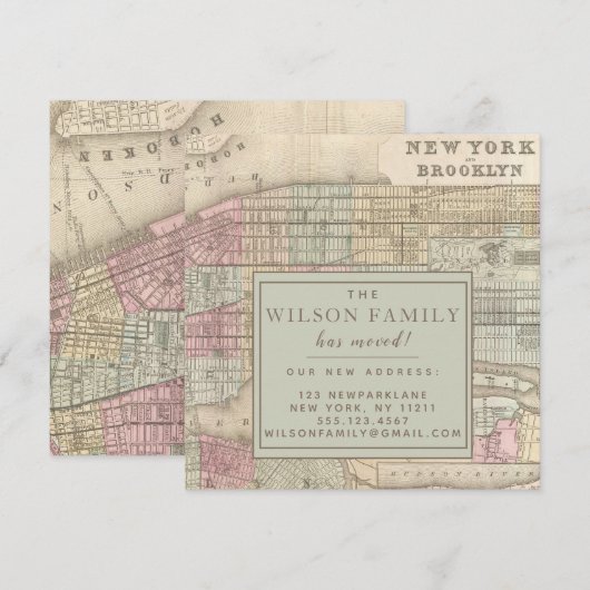 New York City Antiek Map Moving Announement Kaart (Voorkant / Achterkant)