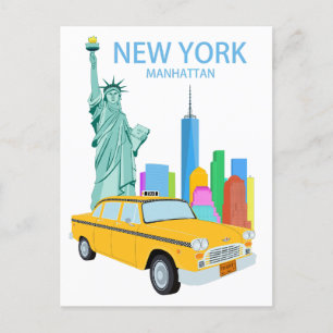 New York City beeld Manhattan wolkenkrabbers taxi Briefkaart