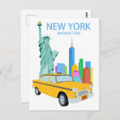 New York City beeld Manhattan wolkenkrabbers taxi Briefkaart (Voorkant / Achterkant)