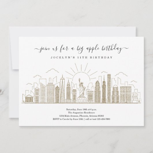 New York City Big Birthday Apple Party Gold Kaart (Voorkant)
