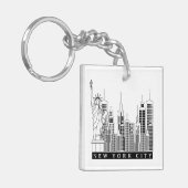 New York City Black en White Silhouette Sleutelhanger (Voorkant Links)
