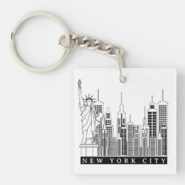 New York City Black en White Silhouette Sleutelhanger