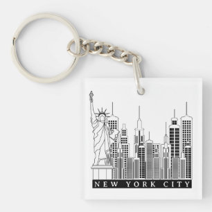 New York City Black en White Silhouette Sleutelhanger