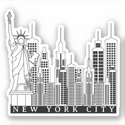 New York City Black en White Silhouette Sticker (Voorkant)