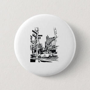 New York City Black en White Urban Street Scene Ronde Button 5,7 Cm