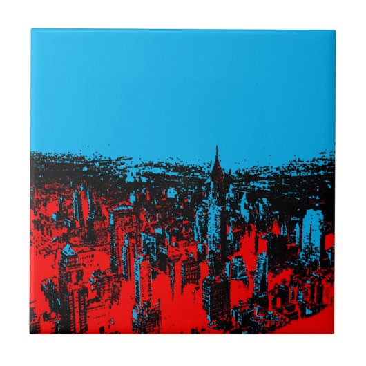 New York City Blue Red Pop Art Tegeltje (Voorkant)