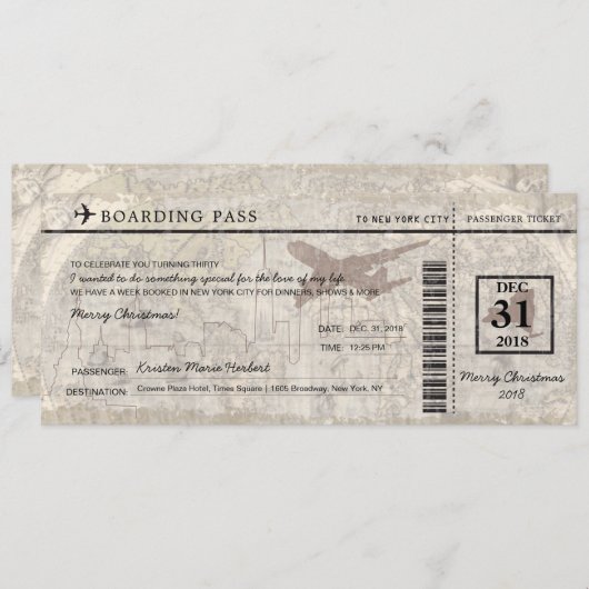New York City Boarding Pass Aankondiging (Voorkant / Achterkant)