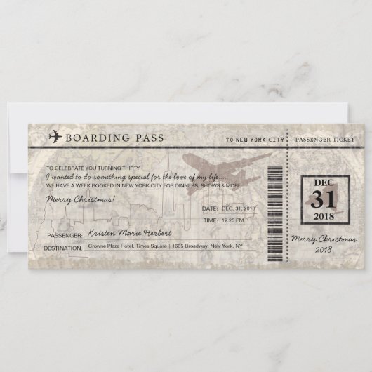 New York City Boarding Pass Aankondiging (Voorkant)