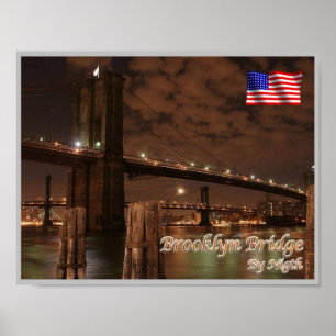 New York City - Brooclyn Bridge by Night - VS - Poster