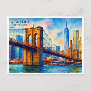 New York City Brooklyn Bridge Aquarel Feestdagenkaart