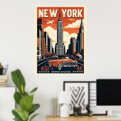 New York City Brooklyn Bridge  auto Poster (Thuiskantoor)