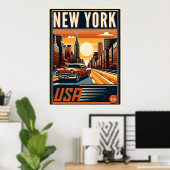 New York City Brooklyn Bridge  auto Poster (Thuiskantoor)