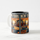 New York City Brooklyn Bridge  auto Tweekleurige Koffiemok (Voorkant links)