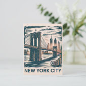 New York City Brooklyn Bridge Bold Retro Skyline Briefkaart (Staand voorkant)